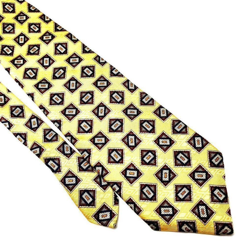 Mark Pendleton Silk Tie Yellow Print Geometric Classic‎